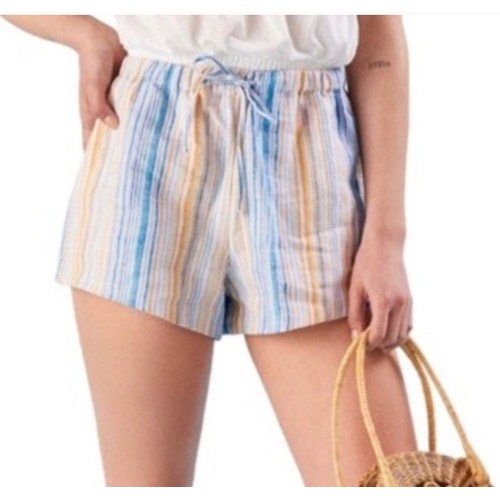 Reformation Striped Drawstring Linen Shorts Women's Size Xs Blue Yellow Casual